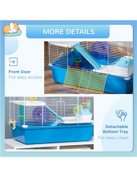 PawHut Hamster Cage, Gerbil Cage 3 Tier for Dwarf Hamster with Tube, Exercise Wheel, Water Bottle, Food Dish 59 x 36 x 47 cm- Bl - pic 158465 | FastDaddyshop