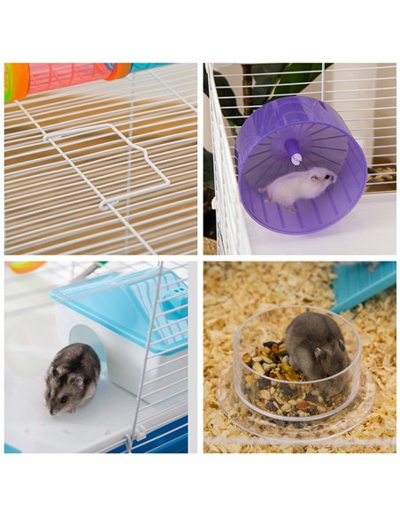 PawHut Hamster Cage, Gerbil Cage 3 Tier for Dwarf Hamster with Tube, Exercise Wheel, Water Bottle, Food Dish 59 x 36 x 47 cm- Bl - pic 158467 | FastDaddyshop