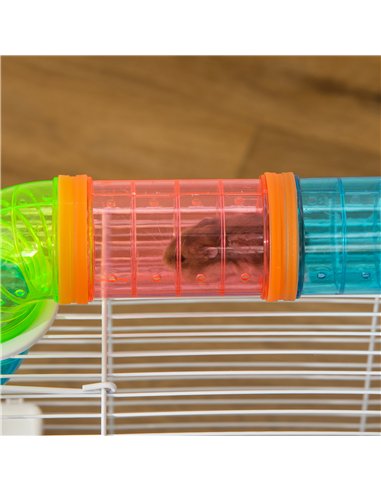 PawHut Hamster Cage, Gerbil Cage 3 Tier for Dwarf Hamster with Tube, Exercise Wheel, Water Bottle, Food Dish 59 x 36 x 47 cm- Bl