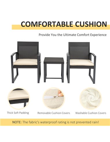 Outsunny Outdoor PP Rattan Bistro Set with 2 Cushioned Single Chairs, Brown