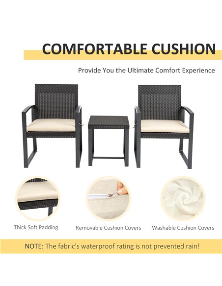 Outsunny Outdoor PP Rattan Bistro Set with 2 Cushioned Single Chairs, Brown - pic 15847 | FastDaddyshop