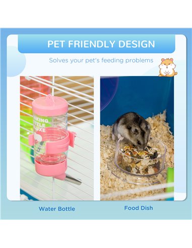 PawHut 5 Tier Hamster Cage, Gerbil Cage with Tube, Water Bottle, Exercise Wheel, Food Dish, 59L x 36W x 69H cm - Blue