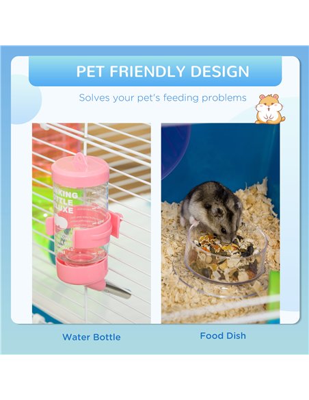 PawHut 5 Tier Hamster Cage, Gerbil Cage with Tube, Water Bottle, Exercise Wheel, Food Dish, 59L x 36W x 69H cm - Blue - pic 158473 | FastDaddyshop