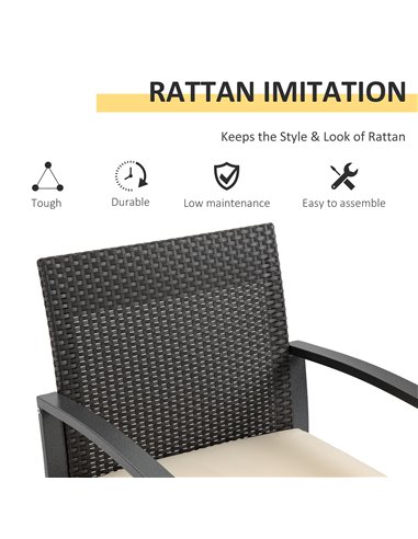 Outsunny Outdoor PP Rattan Bistro Set with 2 Cushioned Single Chairs, Brown
