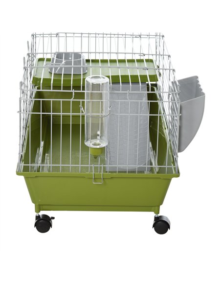 PawHut Small Animal Cage Rabbit Guinea Pigs Chinchillas Cage w/ Wheels Water Bottle Food Dish Platform Ramp 89 x 44 x 43 cm Gree - pic 158485 | FastDaddyshop