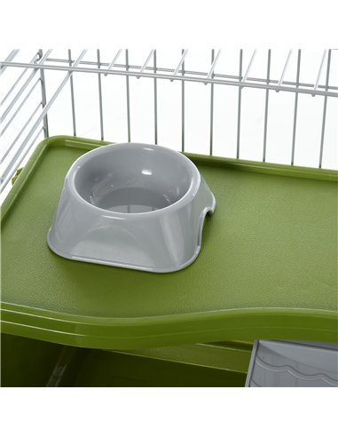 PawHut Small Animal Cage Rabbit Guinea Pigs Chinchillas Cage w/ Wheels Water Bottle Food Dish Platform Ramp 89 x 44 x 43 cm Gree