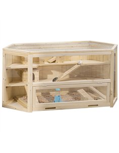 PawHut 3 Tier Wooden Large Hamster Cage with Sliding Tray, Seesaws, Water Bottle, Natural