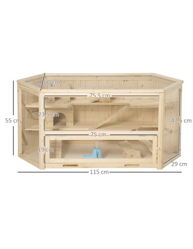 PawHut 3 Tier Wooden Large Hamster Cage with Sliding Tray, Seesaws, Water Bottle, Natural