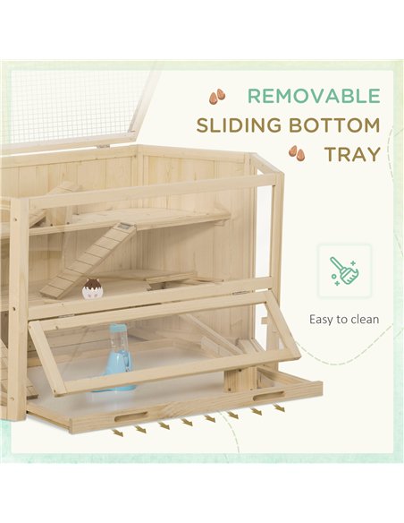PawHut 3 Tier Wooden Large Hamster Cage with Sliding Tray, Seesaws, Water Bottle, Natural - pic 158492 | FastDaddyshop