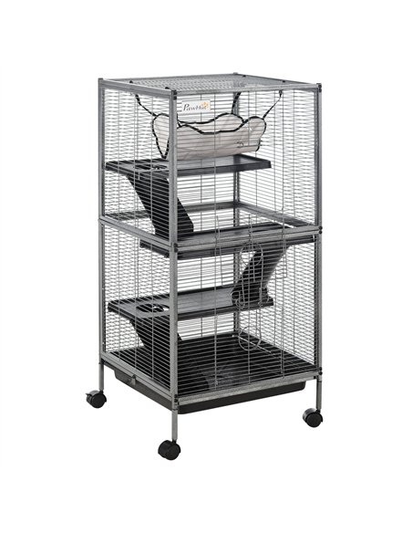 PawHut Small Animal Cage with Wheels Pet Home for Chinchillas Ferrets Kittens, with Hammock, 4 Platforms, Removable Tray, Silver - pic 158496 | FastDaddyshop