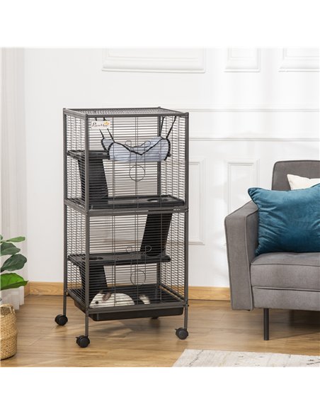 PawHut Small Animal Cage with Wheels Pet Home for Chinchillas Ferrets Kittens, with Hammock, 4 Platforms, Removable Tray, Silver - pic 158497 | FastDaddyshop