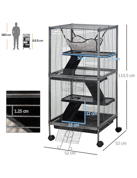PawHut Small Animal Cage with Wheels Pet Home for Chinchillas Ferrets Kittens, with Hammock, 4 Platforms, Removable Tray, Silver - pic 158498 | FastDaddyshop