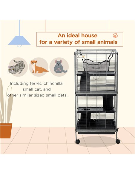 PawHut Small Animal Cage with Wheels Pet Home for Chinchillas Ferrets Kittens, with Hammock, 4 Platforms, Removable Tray, Silver - pic 158499 | FastDaddyshop
