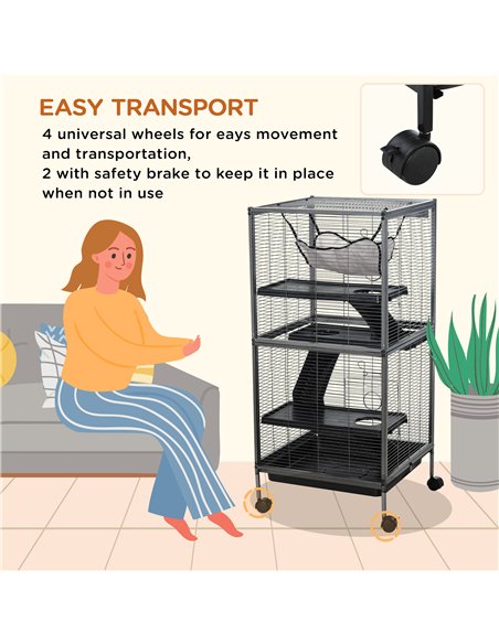 PawHut Small Animal Cage with Wheels Pet Home for Chinchillas Ferrets Kittens, with Hammock, 4 Platforms, Removable Tray, Silver - pic 158500 | FastDaddyshop