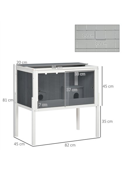 PawHut Wooden Hamster Cage for Dwarf Hamsters, Gerbils, Rutin Chicken, with Shelf, Two Huts - Grey - pic 158507 | FastDaddyshop