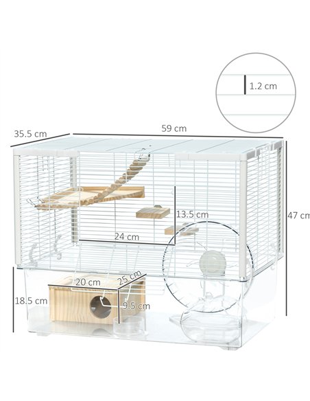 PawHut Hamster Cage, Gerbil Cage with Wooden Ramp, Exercise Wheel, Food Bowl - White - pic 158516 | FastDaddyshop