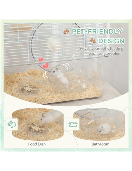 PawHut Hamster Cage, Gerbil Cage with Wooden Ramp, Exercise Wheel, Food Bowl - White - pic 158518 | FastDaddyshop