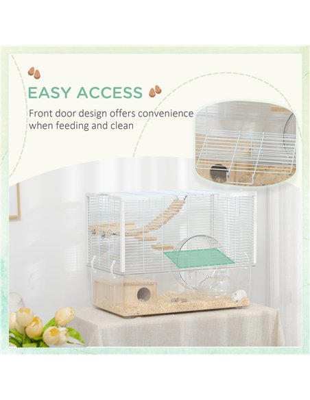 PawHut Hamster Cage, Gerbil Cage with Wooden Ramp, Exercise Wheel, Food Bowl - White - pic 158519 | FastDaddyshop