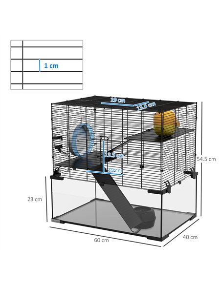 PawHut 3 Tiers Hamster Cage, Gerbil Cage with Deep Glass Bottom, Non-Slip Ramps, Platforms, Hut, Exercise Wheels, Water Bottle,  - pic 158525 | FastDaddyshop