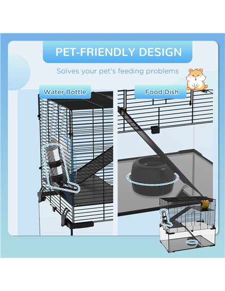 PawHut 3 Tiers Hamster Cage, Gerbil Cage with Deep Glass Bottom, Non-Slip Ramps, Platforms, Hut, Exercise Wheels, Water Bottle,  - pic 158527 | FastDaddyshop