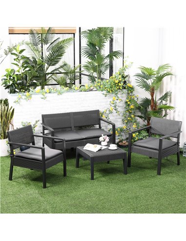 Outsunny Outdoor PP Rattan Style Sofa Set with Cushioned 2 Single Chairs & 1 Loveseat, Grey