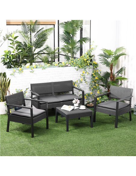 Outsunny Outdoor PP Rattan Style Sofa Set with Cushioned 2 Single Chairs & 1 Loveseat, Grey - pic 15853 | FastDaddyshop