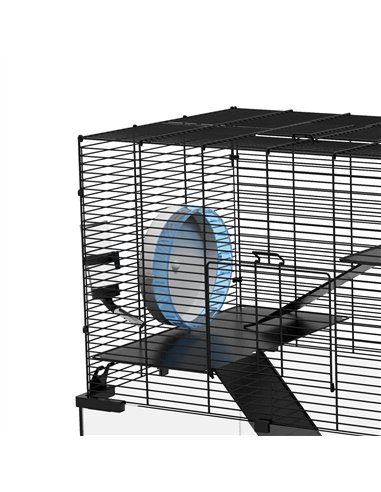 PawHut 3 Tiers Hamster Cage, Gerbil Cage with Deep Glass Bottom, Non-Slip Ramps, Platforms, Hut, Exercise Wheels, Water Bottle, 