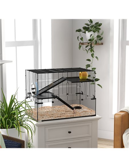 PawHut 3 Tiers Hamster Cage, Gerbil Cage with Deep Glass Bottom, Non-Slip Ramps, Platforms, Hut, Exercise Wheels, Water Bottle,  - pic 158533 | FastDaddyshop