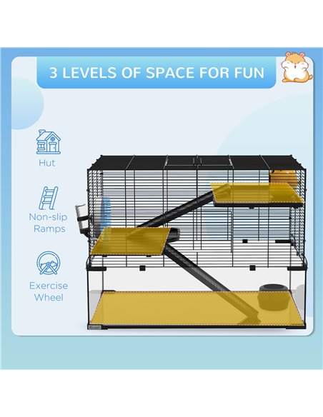 PawHut 3 Tiers Hamster Cage, Gerbil Cage with Deep Glass Bottom, Non-Slip Ramps, Platforms, Hut, Exercise Wheels, Water Bottle,  - pic 158535 | FastDaddyshop