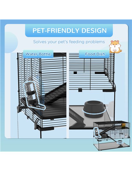 PawHut 3 Tiers Hamster Cage, Gerbil Cage with Deep Glass Bottom, Non-Slip Ramps, Platforms, Hut, Exercise Wheels, Water Bottle,  - pic 158536 | FastDaddyshop