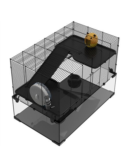 PawHut 3 Tiers Hamster Cage, Gerbil Cage with Deep Glass Bottom, Non-Slip Ramps, Platforms, Hut, Exercise Wheels, Water Bottle,  - pic 158539 | FastDaddyshop