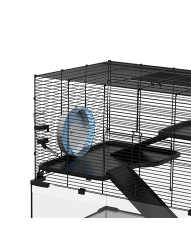 PawHut 3 Tiers Hamster Cage, Gerbil Cage with Deep Glass Bottom, Non-Slip Ramps, Platforms, Hut, Exercise Wheels, Water Bottle, 