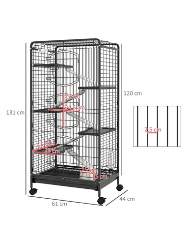 PawHut 6 Levels Removable Small Animal Cage, 131cm - Black