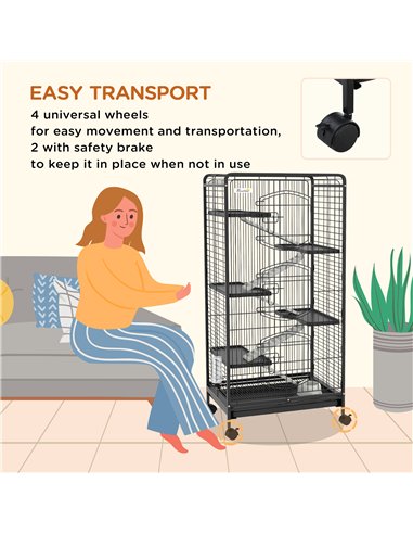 PawHut 6 Levels Removable Small Animal Cage, 131cm - Black