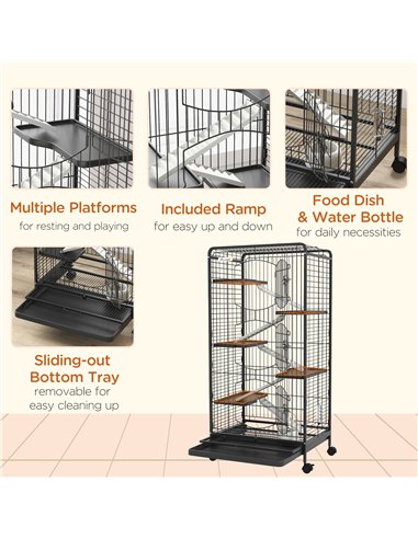 PawHut 6 Levels Removable Small Animal Cage, 131cm - Black