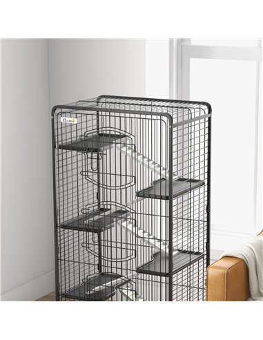 PawHut 6 Levels Removable Small Animal Cage, 131cm - Black