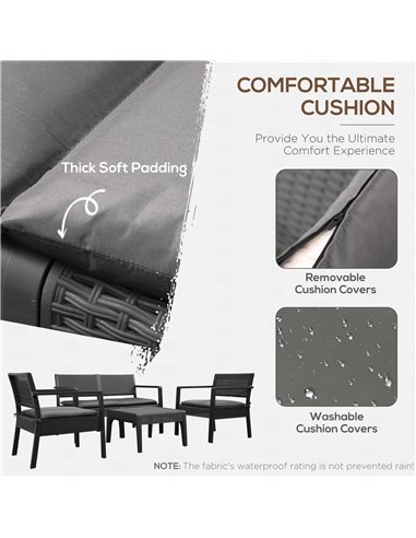 Outsunny Outdoor Garden PP Rattan Style Sofa Set, 4 PCS Patio Coffee Table Set w/ Cushioned 2 Single Chairs & 1 Loveseat Conserv