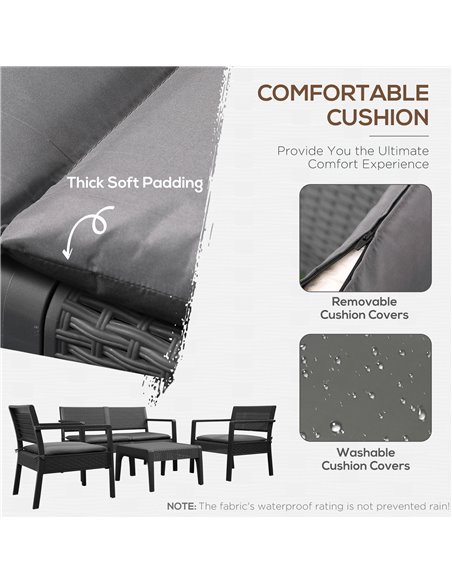 Outsunny Outdoor Garden PP Rattan Style Sofa Set, 4 PCS Patio Coffee Table Set w/ Cushioned 2 Single Chairs & 1 Loveseat Conserv - pic 15855 | FastDaddyshop