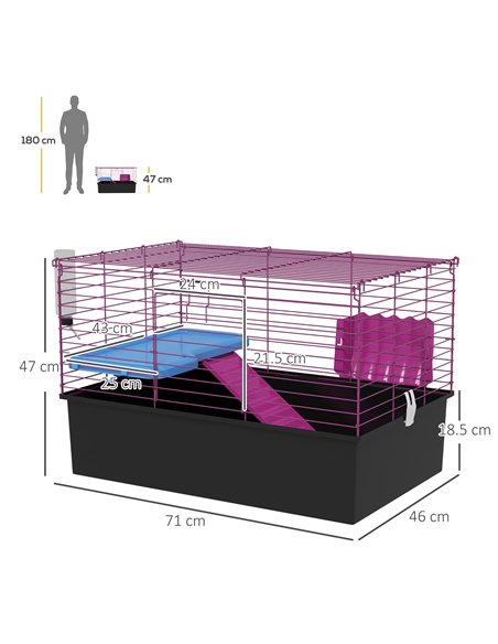 PawHut Chinchillas Small Rabbit Guinea Pig Small Animal Cage, Pet Playhouse, with Platform, Ramp, 71 x 46 x 47cm - pic 158552 | FastDaddyshop