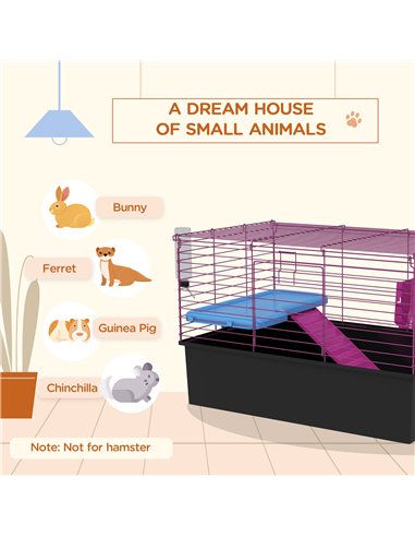 PawHut Chinchillas Small Rabbit Guinea Pig Small Animal Cage, Pet Playhouse, with Platform, Ramp, 71 x 46 x 47cm