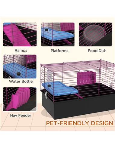 PawHut Chinchillas Small Rabbit Guinea Pig Small Animal Cage, Pet Playhouse, with Platform, Ramp, 71 x 46 x 47cm