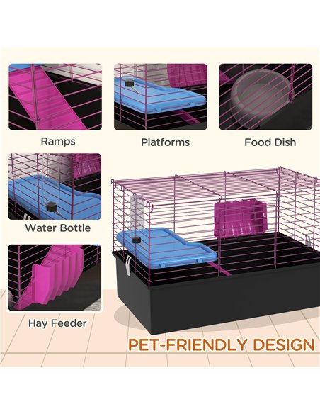 PawHut Chinchillas Small Rabbit Guinea Pig Small Animal Cage, Pet Playhouse, with Platform, Ramp, 71 x 46 x 47cm - pic 158554 | FastDaddyshop