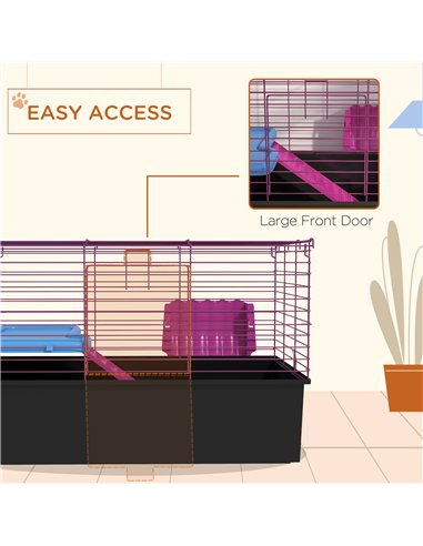 PawHut Chinchillas Small Rabbit Guinea Pig Small Animal Cage, Pet Playhouse, with Platform, Ramp, 71 x 46 x 47cm