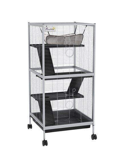 PawHut Small Animal Cage Pet Play House with Wheels Platforms Light Grey - pic 158559 | FastDaddyshop