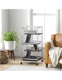 PawHut Small Animal Cage Pet Play House with Wheels Platforms Light Grey 2