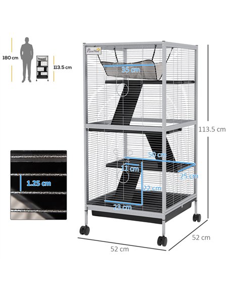 PawHut Small Animal Cage Pet Play House with Wheels Platforms Light Grey - pic 158561 | FastDaddyshop