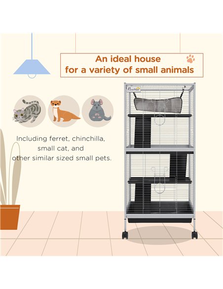 PawHut Small Animal Cage Pet Play House with Wheels Platforms Light Grey - pic 158562 | FastDaddyshop