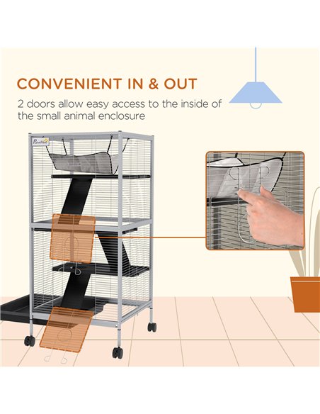 PawHut Small Animal Cage Pet Play House with Wheels Platforms Light Grey - pic 158565 | FastDaddyshop