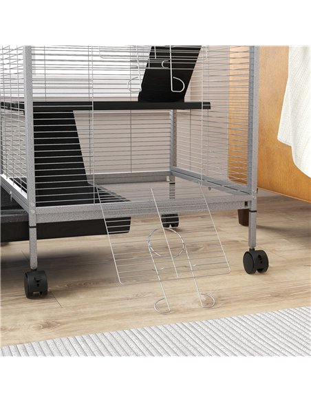 PawHut Small Animal Cage Pet Play House with Wheels Platforms Light Grey - pic 158566 | FastDaddyshop