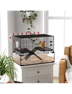 PawHut Gerbil Cage, Dwarf Hamster Cage, with Deep Glass Bottom, Tunnels, Ramps, Hut, Exercise Wheel, 78.5 x 48.5 x 57cm 2